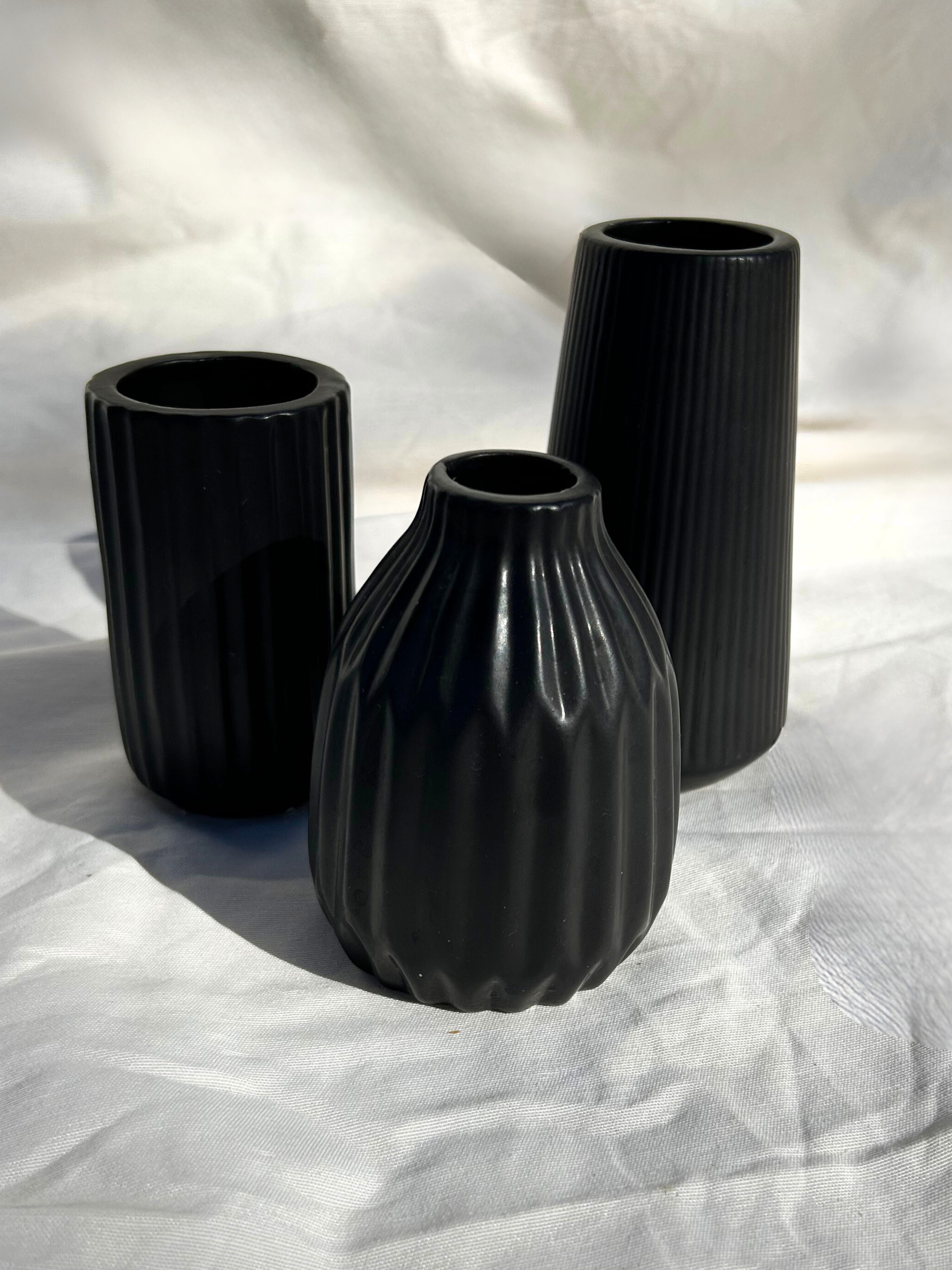 Triple Matt Black Vases